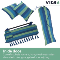 Vita5 XXL Hangstoel | Binnen&Buiten Hangnest | Incl. 2 Kussens en Boekenvak | Volwassenen&Kinderen | Hangmatstoel tot 200kg | Blauw/Groen zonder Ophangsysteem